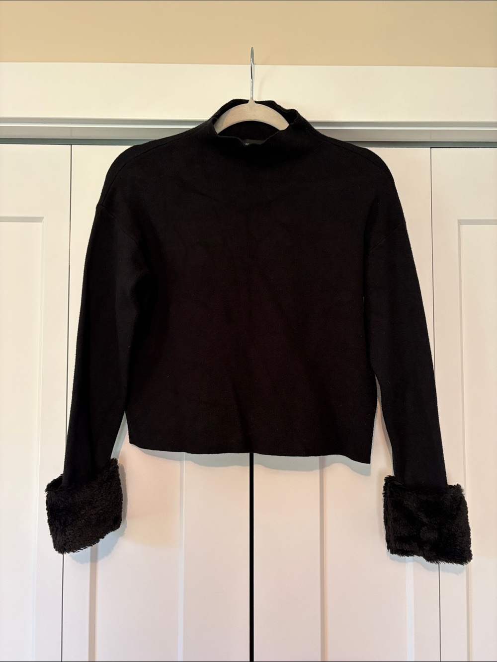 Adrienne Vittadini Black Turtleneck Sweater with Faux Fur Cuffs